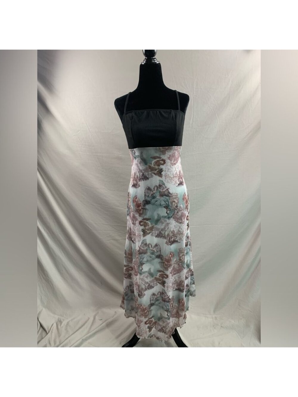 Asymmetric Hem Angel Printed Spaghetti Strap Dress - Picture 8 of 11